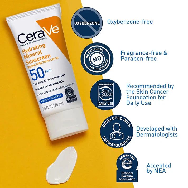 CeraVe skincare cleanser serum sunblock and night cream
