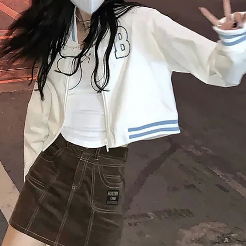 Embroidered Cropped Baseball Jacket