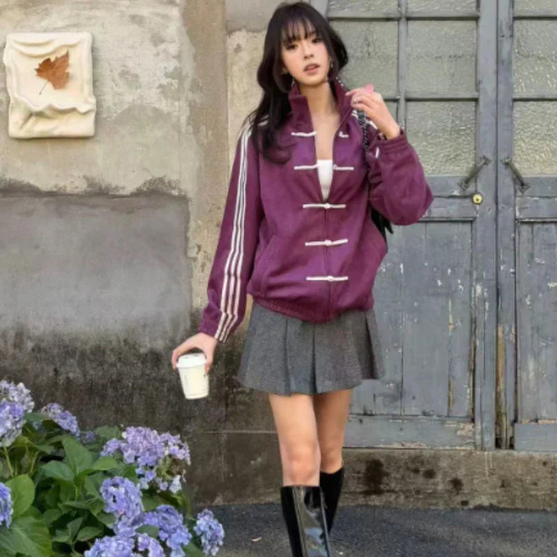 Womenâ€™s Striped Stand-Collar Sweatshirt