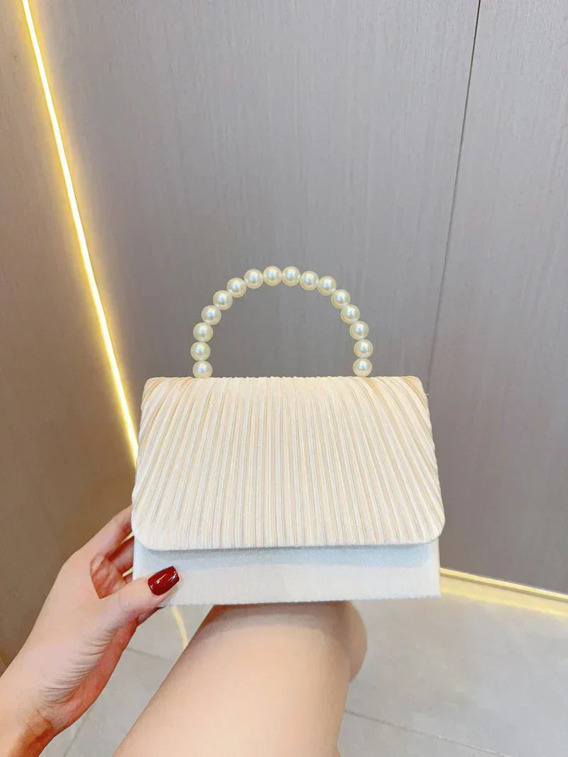 Womenâ€™s Elegant Pleated Pearl Evening Clutch