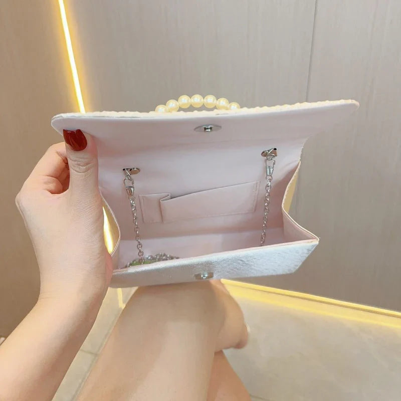 Women’s Elegant Pleated Pearl Evening Clutch