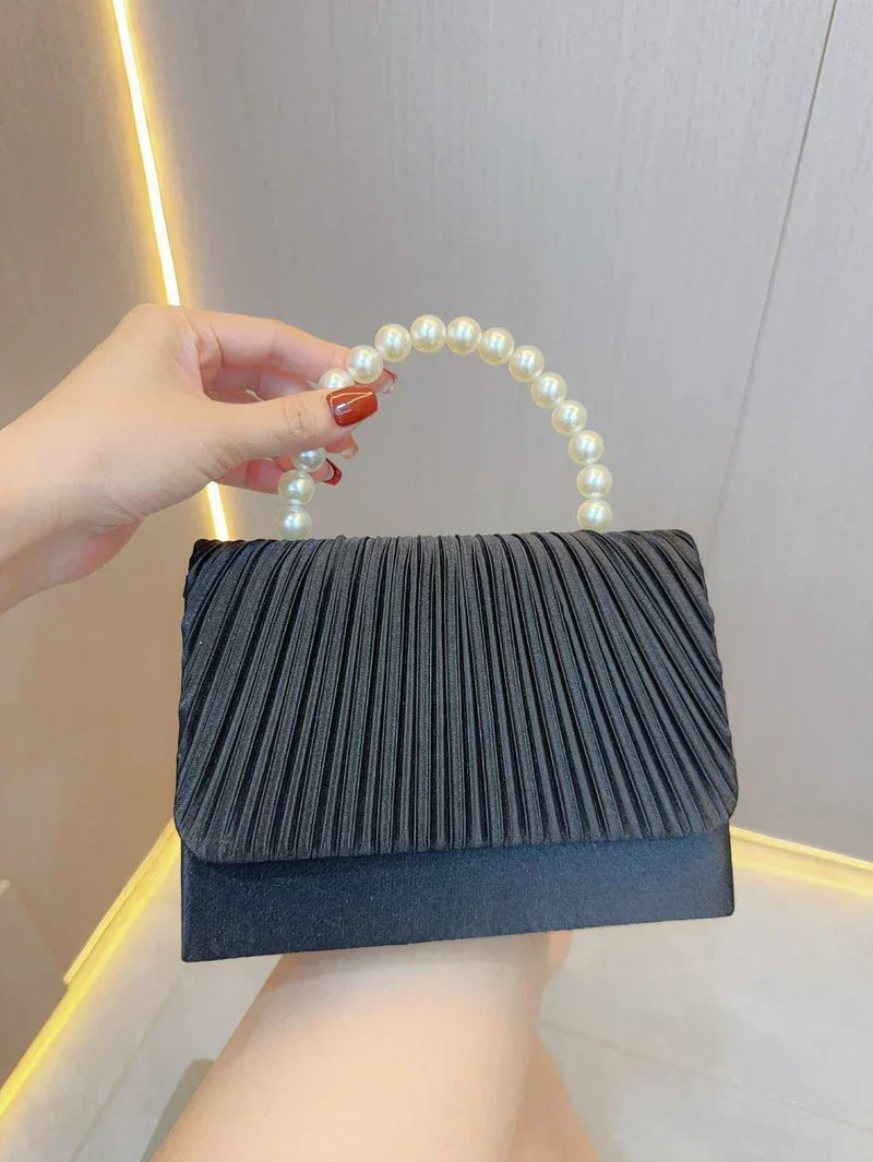 Womenâ€™s Elegant Pleated Pearl Evening Clutch