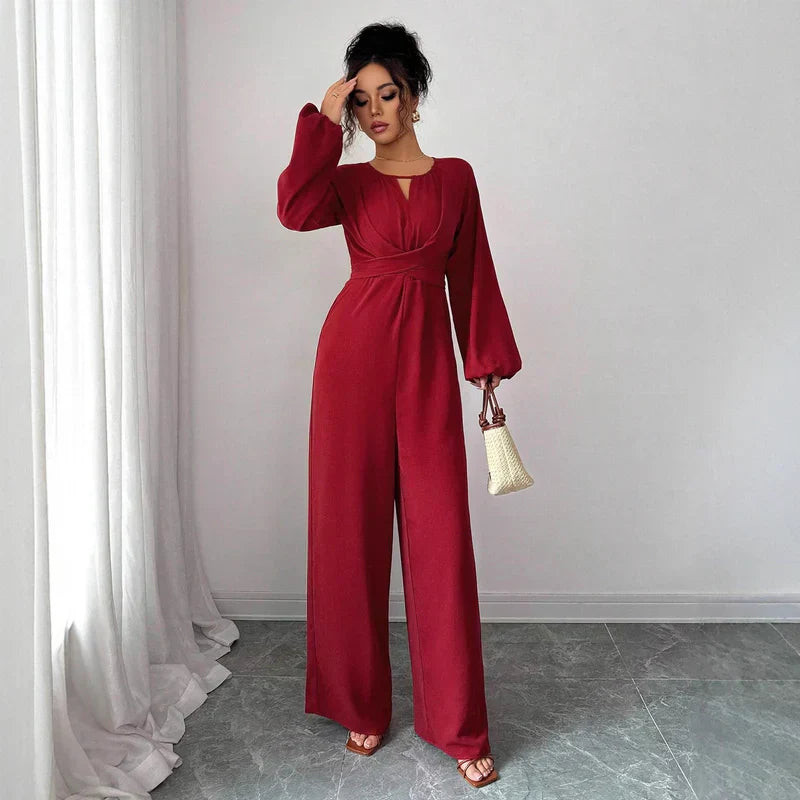 Womenâ€™s Elegant Puff-Sleeve Wide-Leg Jumpsuit
