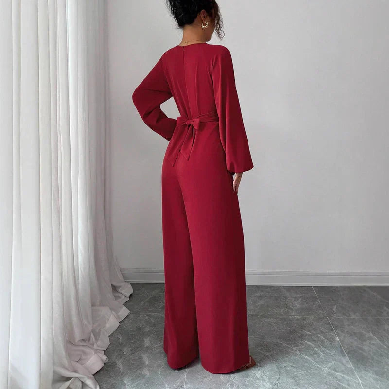 Womenâ€™s Elegant Puff-Sleeve Wide-Leg Jumpsuit