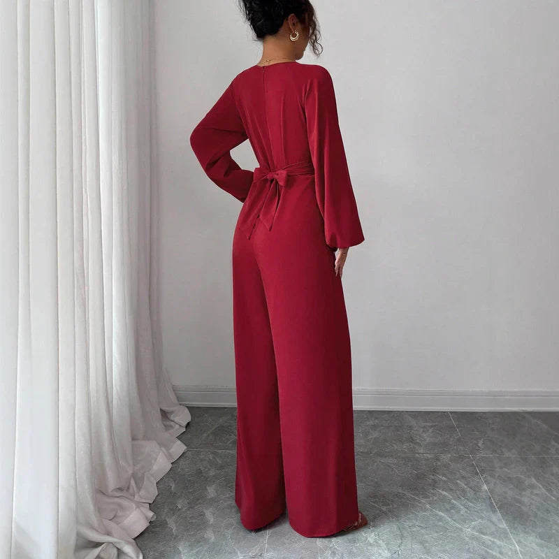 Women’s Elegant Puff-Sleeve Wide-Leg Jumpsuit